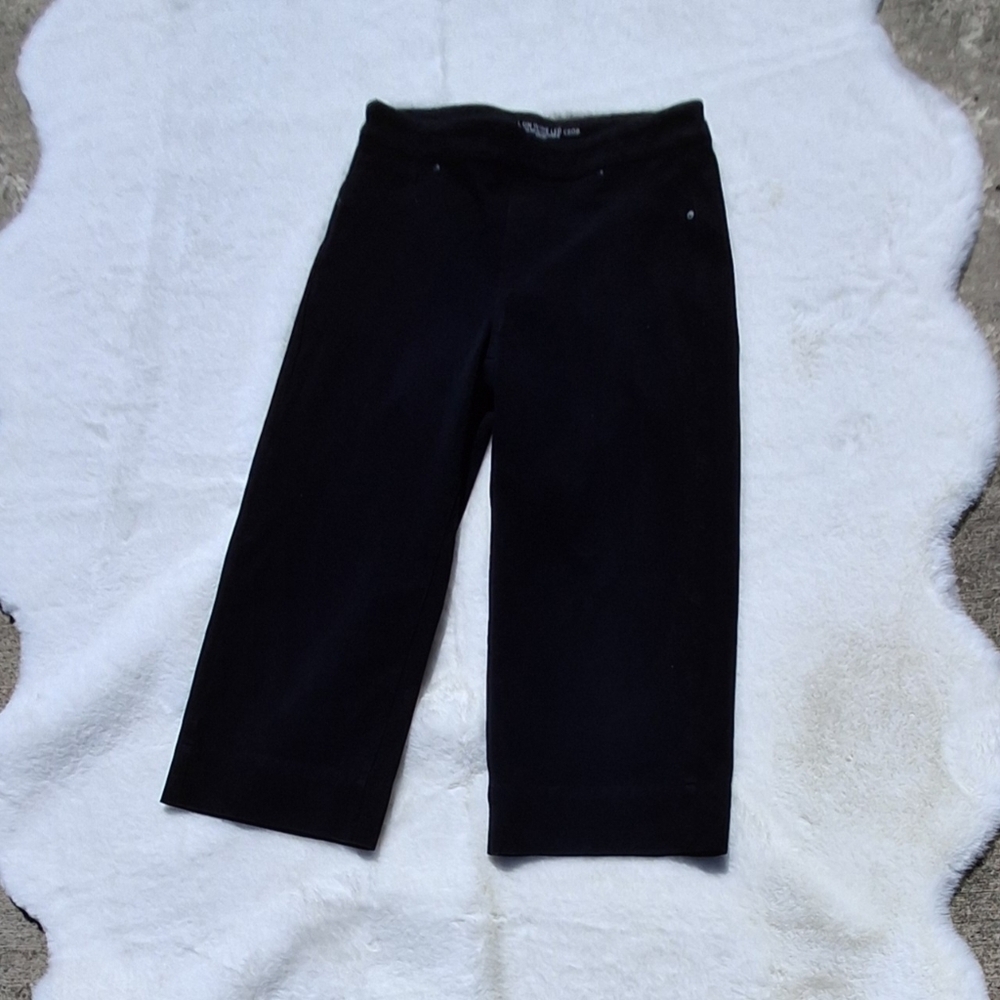 Chico's Pull-on Wide Leg Cropped Stretch Cotton Blend Black Pants Women Size 12P - Picture 3 of 16